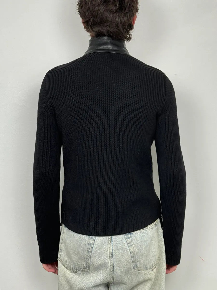 2000s Emporio Armani Asymmetrical Hybrid Black Wool Leather Jacket mJDcIuu 2