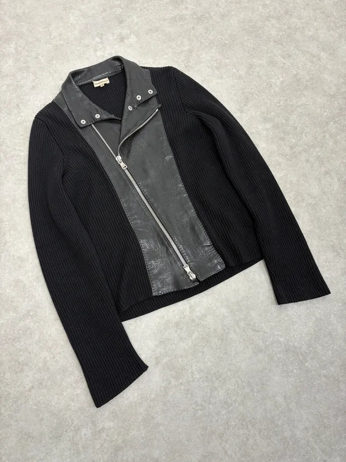 2000s Emporio Armani Asymmetrical Hybrid Black Wool Leather Jacket mJDcIuu 3
