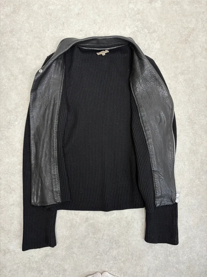 2000s Emporio Armani Asymmetrical Hybrid Black Wool Leather Jacket mJDcIuu 6