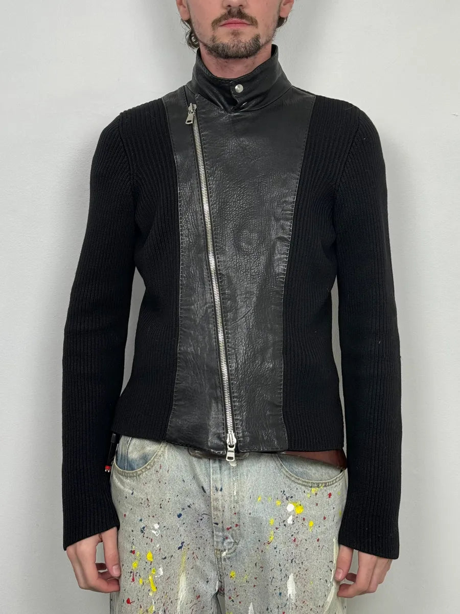 2000s Emporio Armani Asymmetrical Hybrid Black Wool Leather Jacket mJDcIuu 1