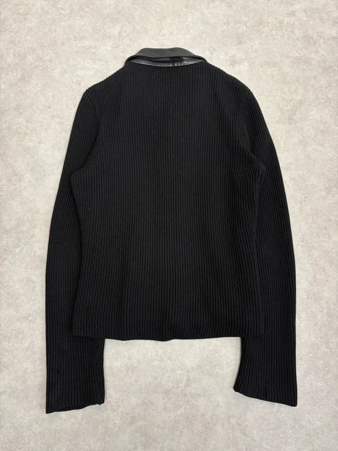 2000s Emporio Armani Asymmetrical Hybrid Black Wool Leather Jacket mJDcIuu 5