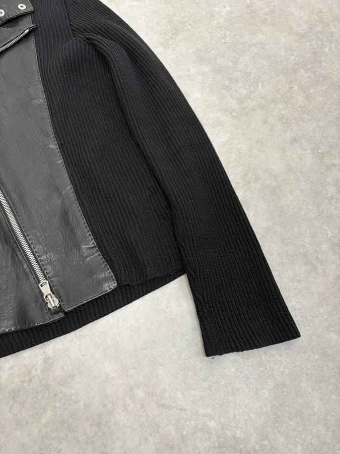 2000s Emporio Armani Asymmetrical Hybrid Black Wool Leather Jacket mJDcIuu 4