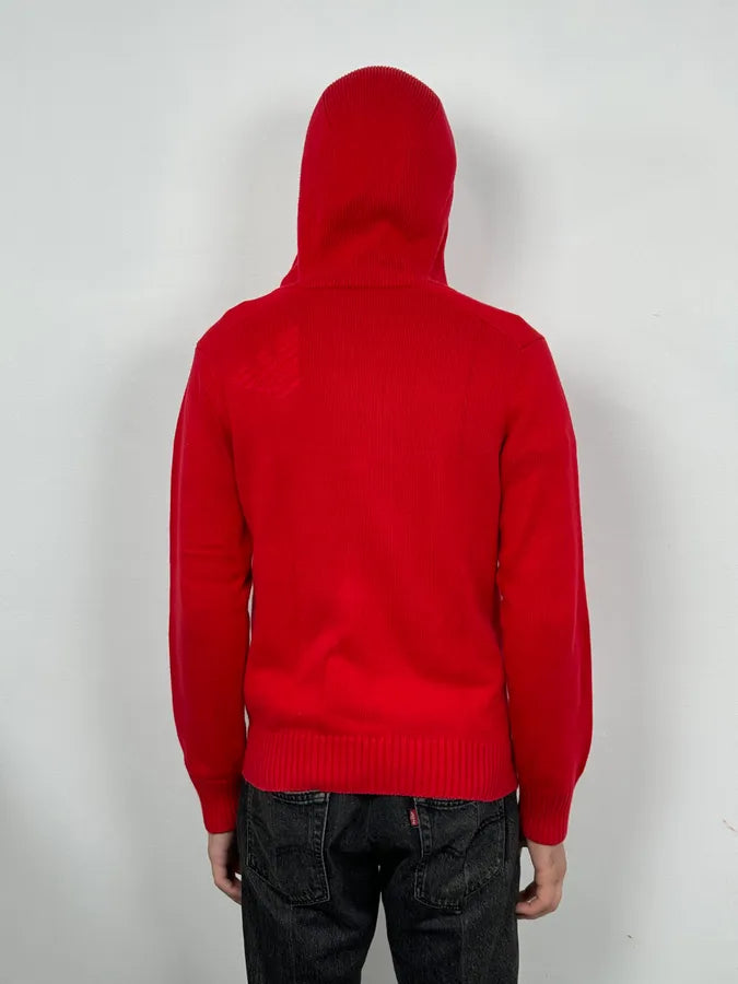 2000s Emporio Armani Asymmetrical Red Zip-Up Hoodie fetwKBD 2
