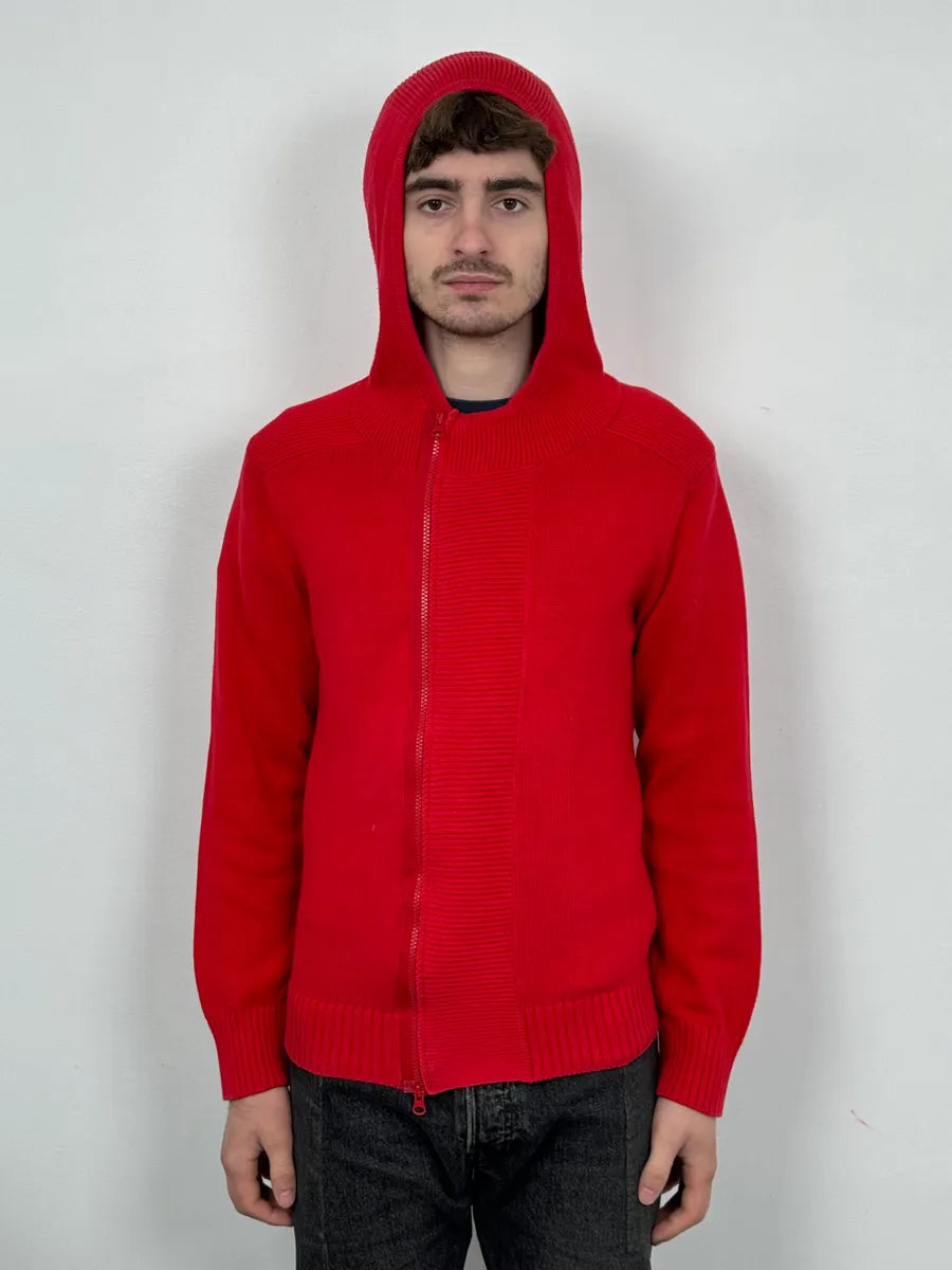 2000s Emporio Armani Asymmetrical Red Zip-Up Hoodie fetwKBD 1