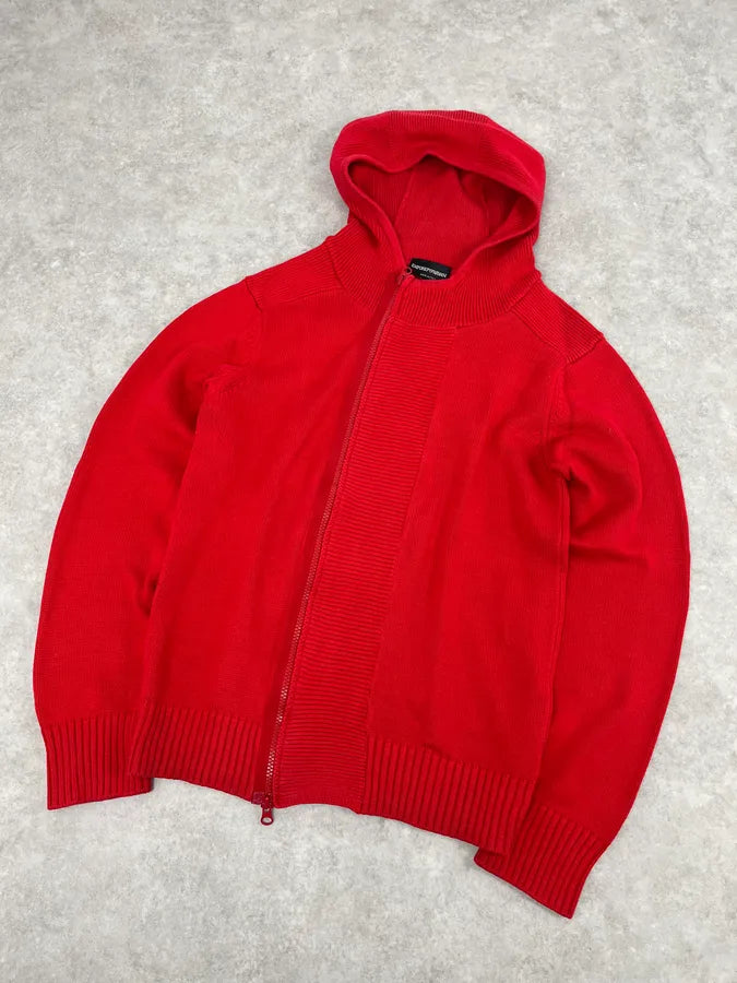 2000s Emporio Armani Asymmetrical Red Zip-Up Hoodie fetwKBD 3