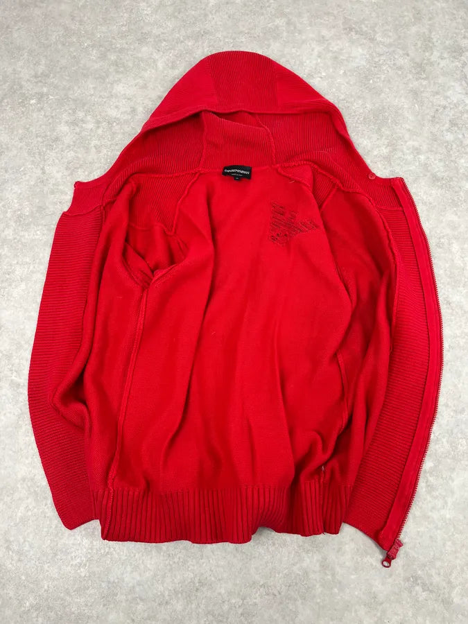 2000s Emporio Armani Asymmetrical Red Zip-Up Hoodie fetwKBD 7