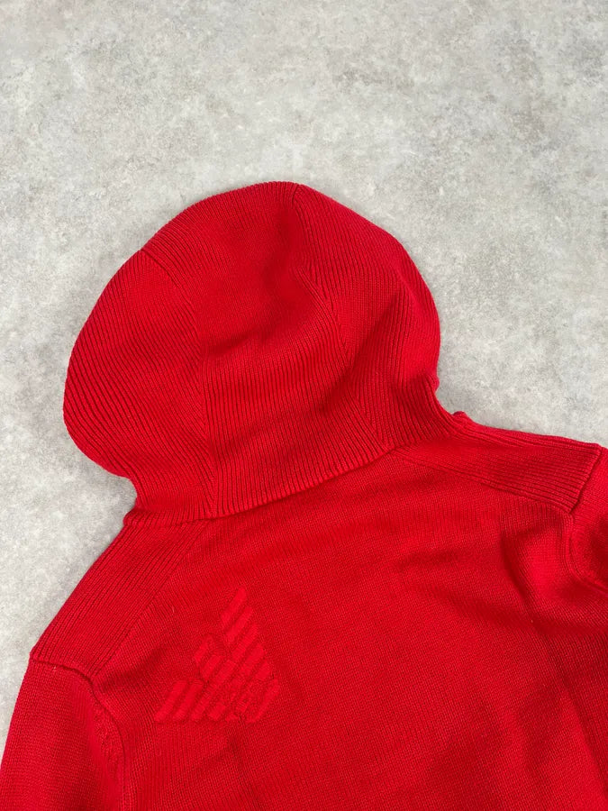 2000s Emporio Armani Asymmetrical Red Zip-Up Hoodie fetwKBD 6