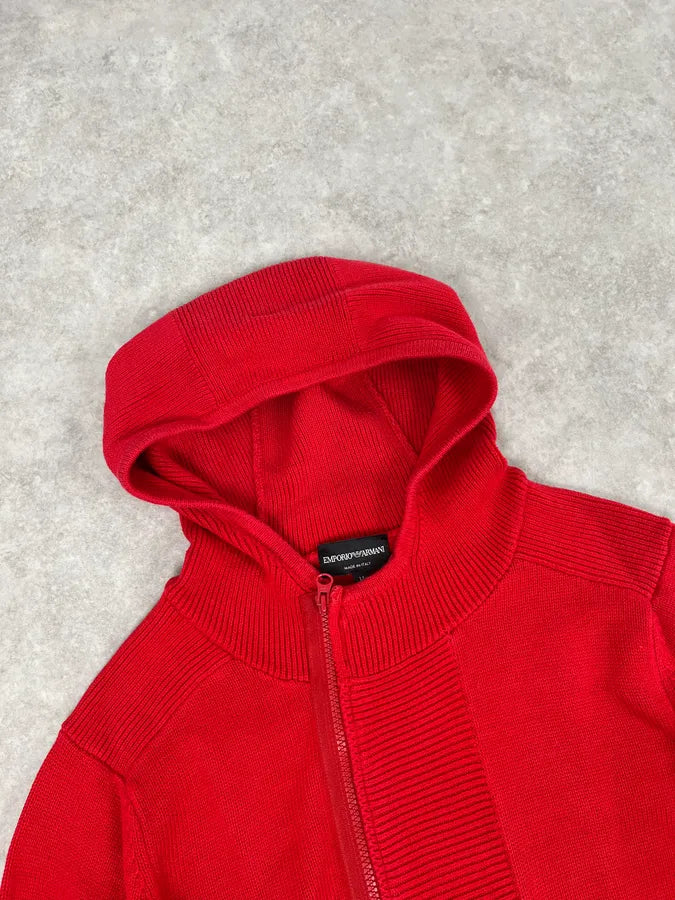 2000s Emporio Armani Asymmetrical Red Zip-Up Hoodie fetwKBD 4