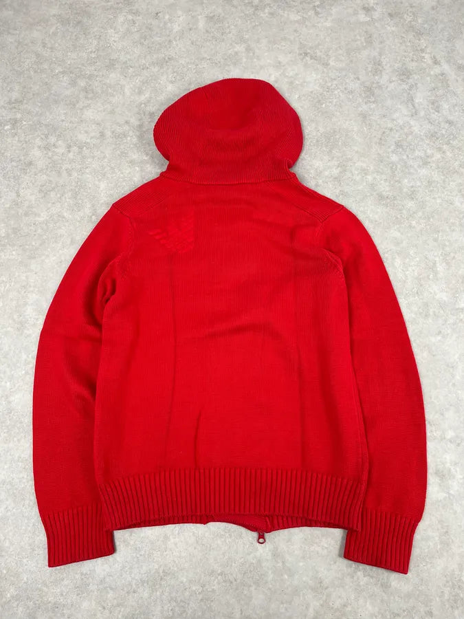 2000s Emporio Armani Asymmetrical Red Zip-Up Hoodie fetwKBD 5
