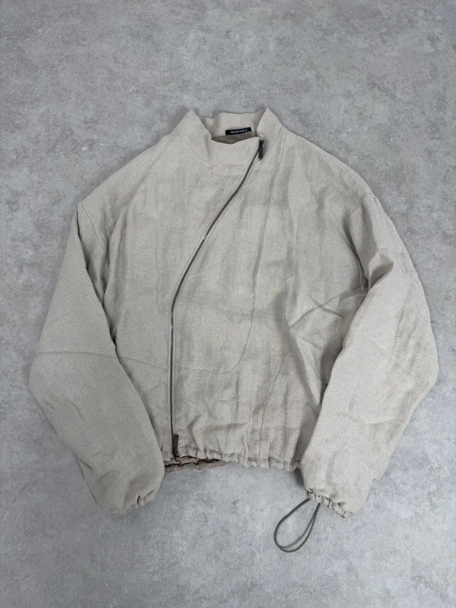 2000s Emporio Armani Asymmetrical Zip Samurai Beige Linen Jacket phRJrER 0
