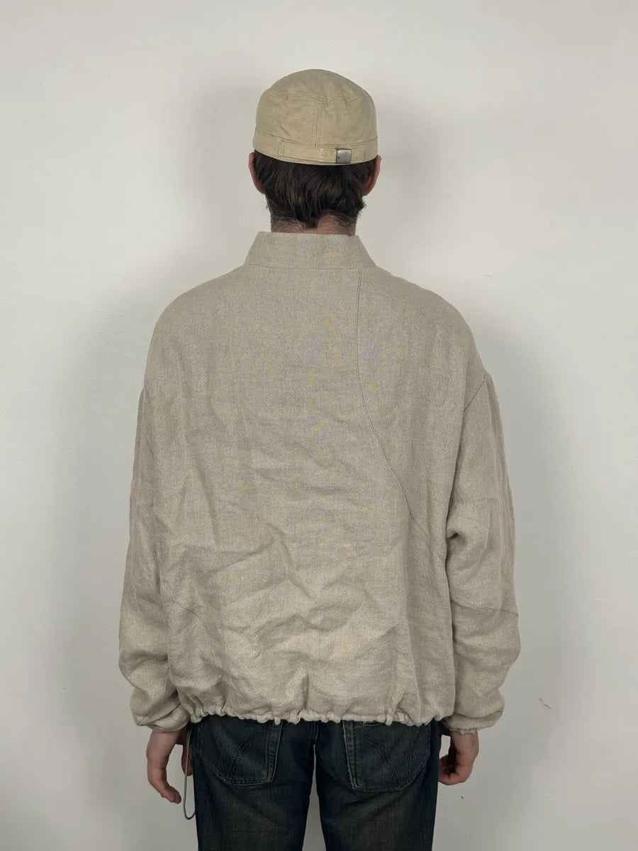 2000s Emporio Armani Asymmetrical Zip Samurai Beige Linen Jacket phRJrER 2