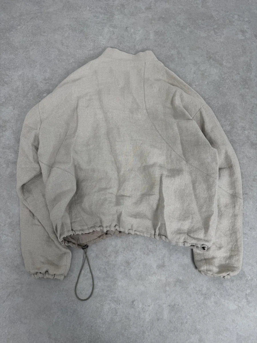 2000s Emporio Armani Asymmetrical Zip Samurai Beige Linen Jacket phRJrER 3