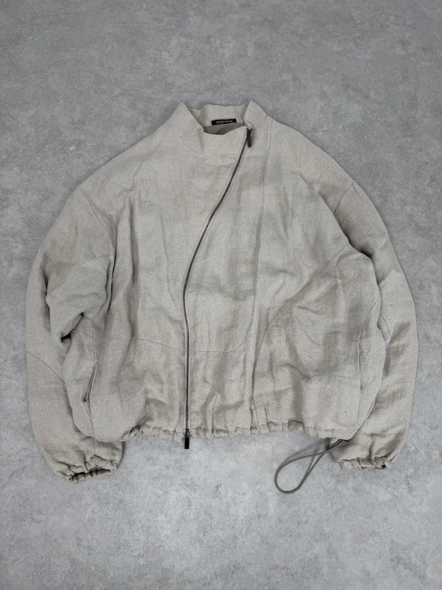 2000s Emporio Armani Asymmetrical Zip Samurai Beige Linen Jacket phRJrER 4