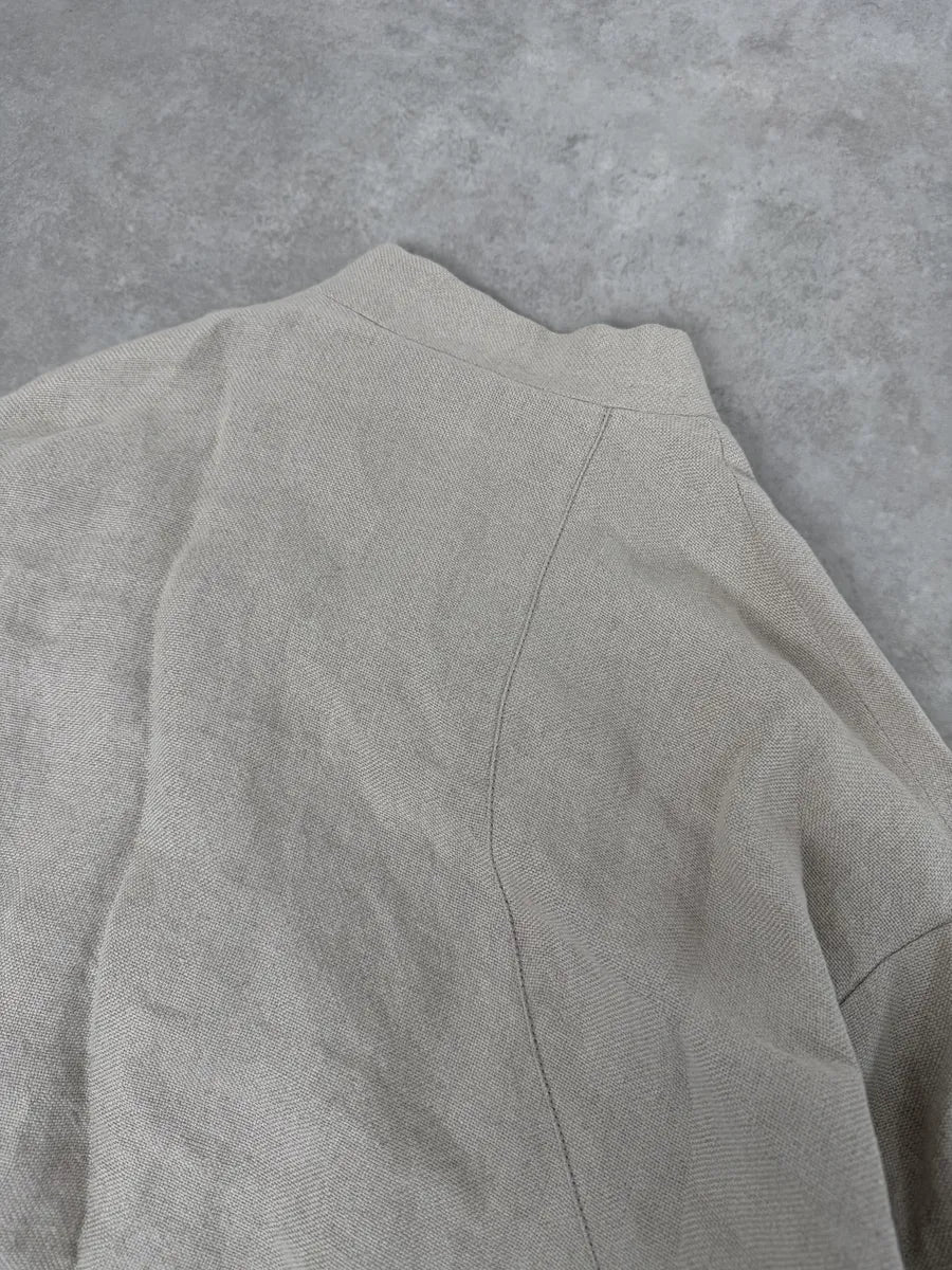 2000s Emporio Armani Asymmetrical Zip Samurai Beige Linen Jacket phRJrER 9