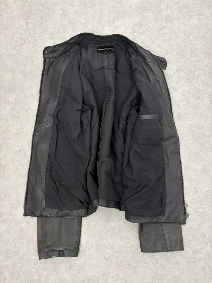 AW2006 Emporio Armani Biker Eroded Leather Jacket GnmwHNk 6
