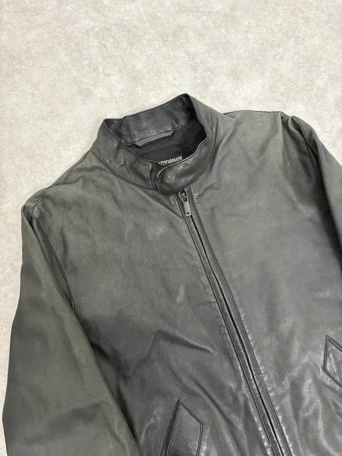 AW2006 Emporio Armani Biker Eroded Leather Jacket GnmwHNk 4