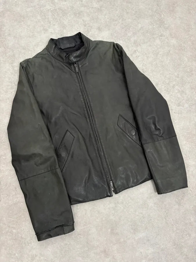 AW2006 Emporio Armani Biker Eroded Leather Jacket GnmwHNk 3