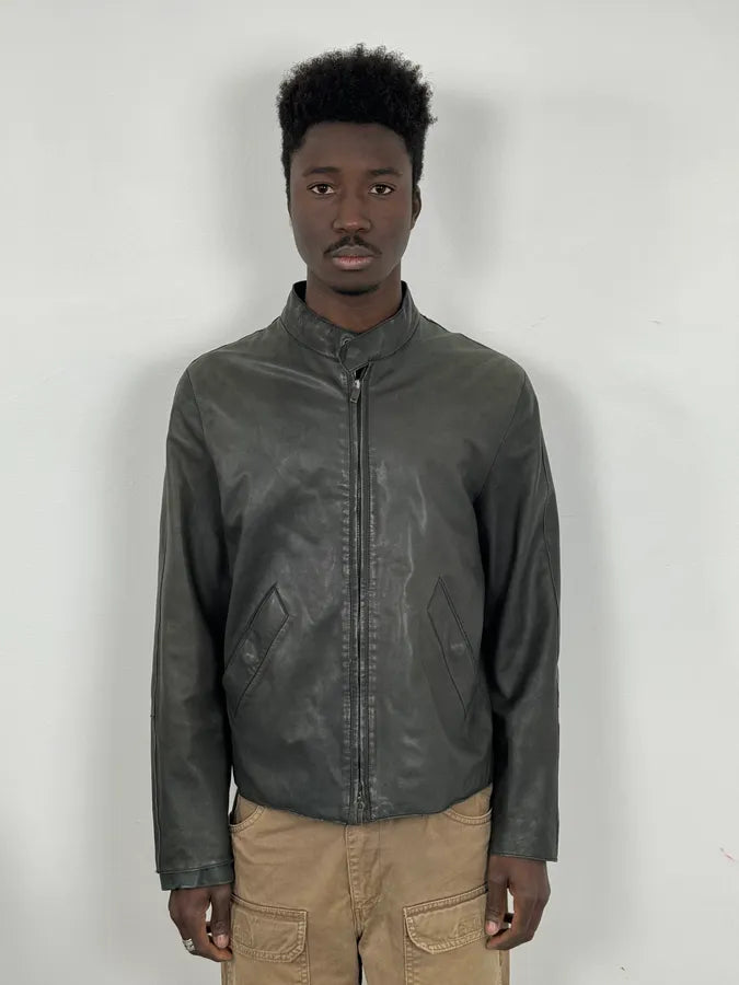 AW2006 Emporio Armani Biker Eroded Leather Jacket GnmwHNk 1