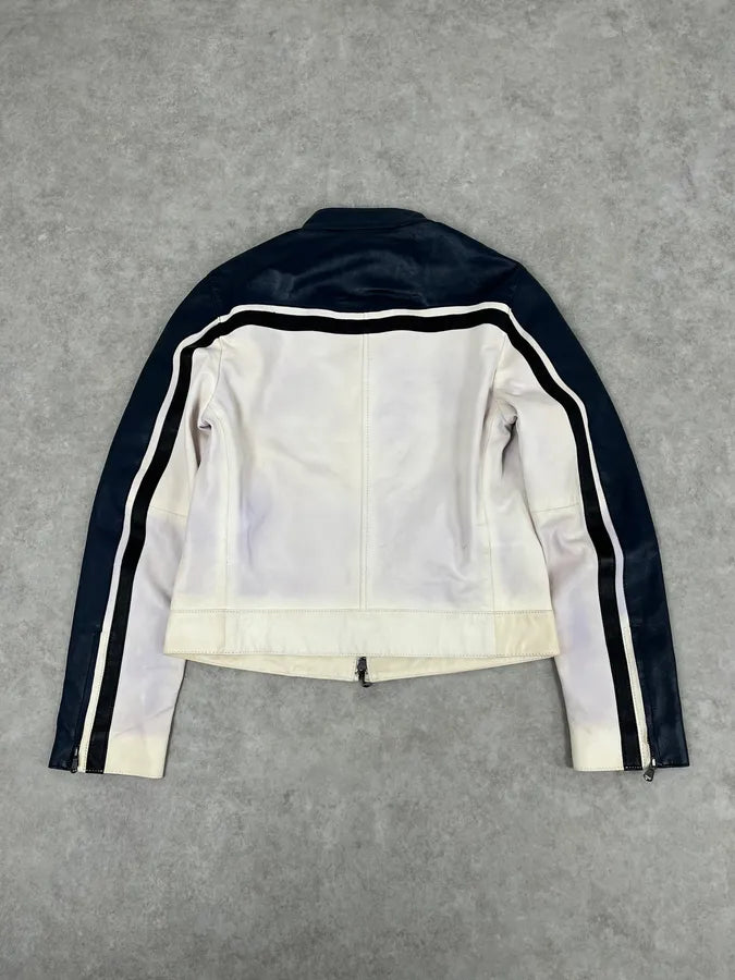 SS2017 Emporio Armani Biker Navy & White Leather Jacket zDOFaEy 5