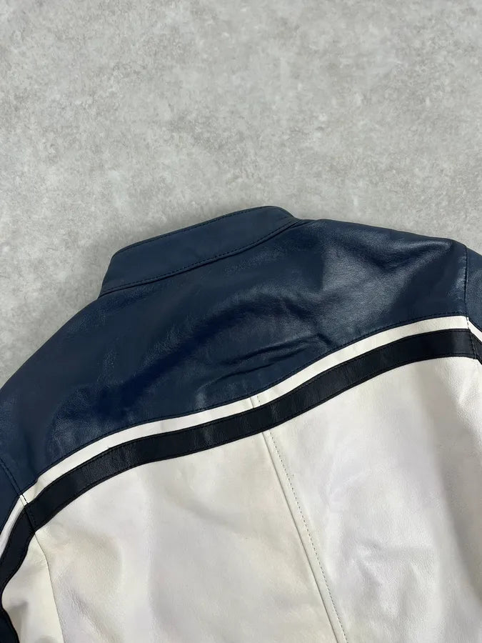 SS2017 Emporio Armani Biker Navy & White Leather Jacket zDOFaEy 10