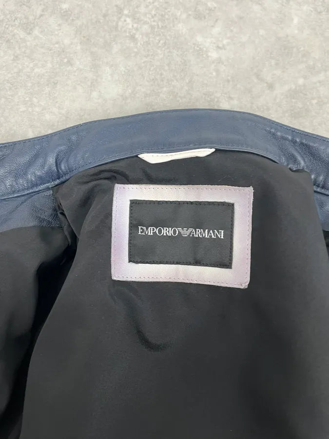 SS2017 Emporio Armani Biker Navy & White Leather Jacket zDOFaEy 8