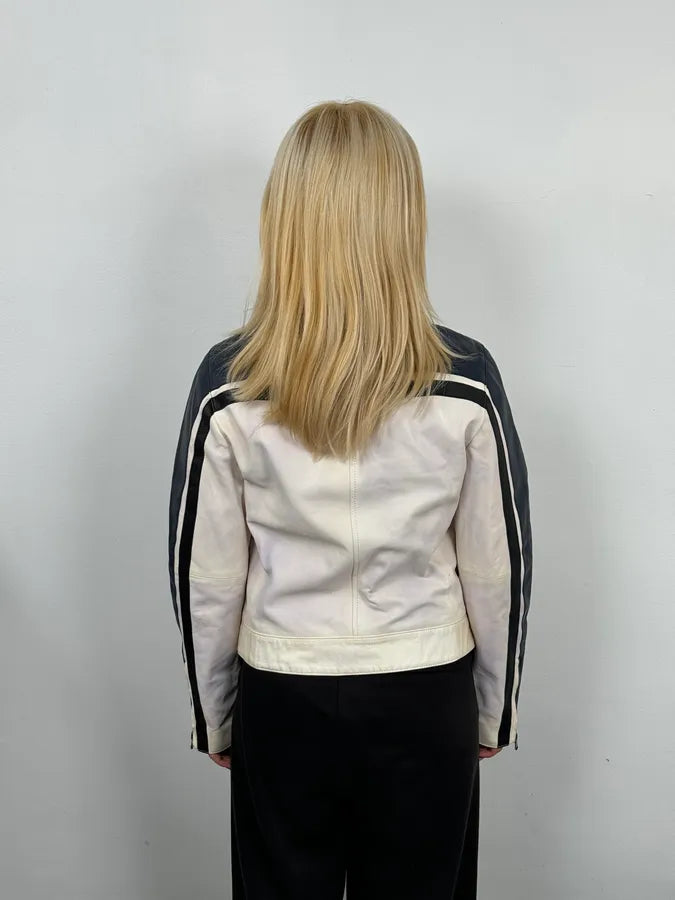 SS2017 Emporio Armani Biker Navy & White Leather Jacket zDOFaEy 2