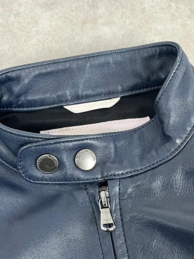 SS2017 Emporio Armani Biker Navy & White Leather Jacket zDOFaEy 6