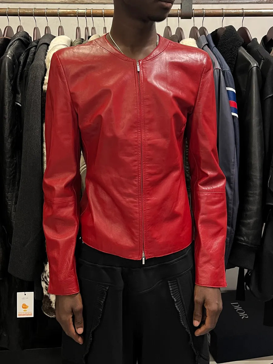 2000s Emporio Armani Biker Red Leather Jacket QjoCdZE 1