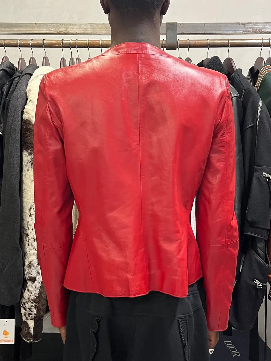 2000s Emporio Armani Biker Red Leather Jacket QjoCdZE 2