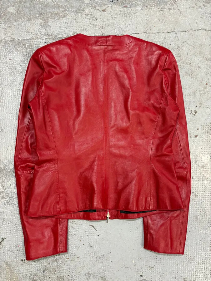 2000s Emporio Armani Biker Red Leather Jacket QjoCdZE 5
