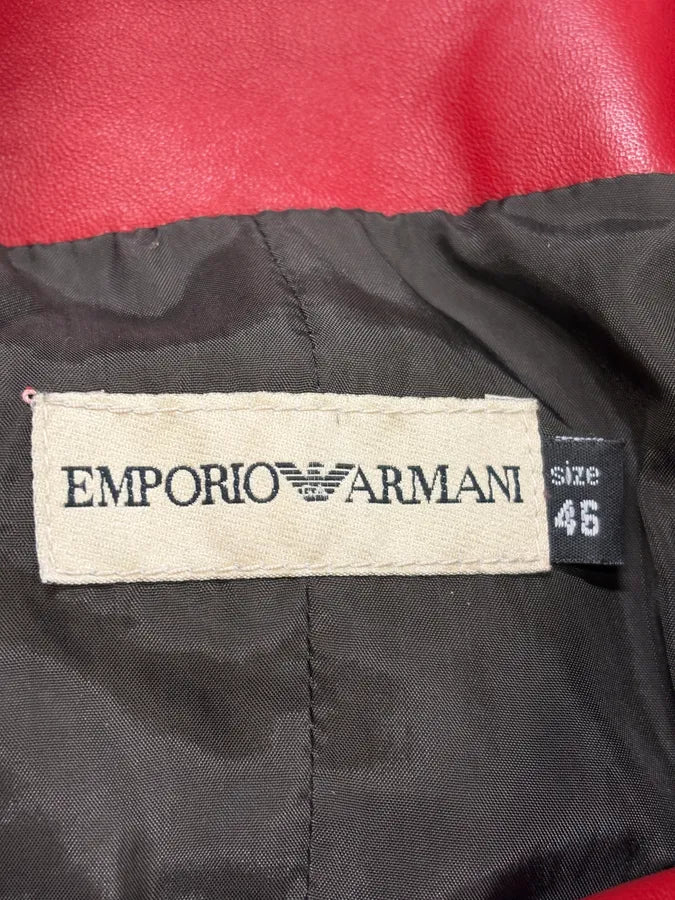 2000s Emporio Armani Biker Red Leather Jacket QjoCdZE 7