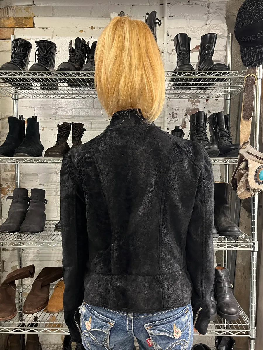 2000s Emporio Armani Black Asymmetrical Zip Pony Hair Jacket jYKLWPY 2