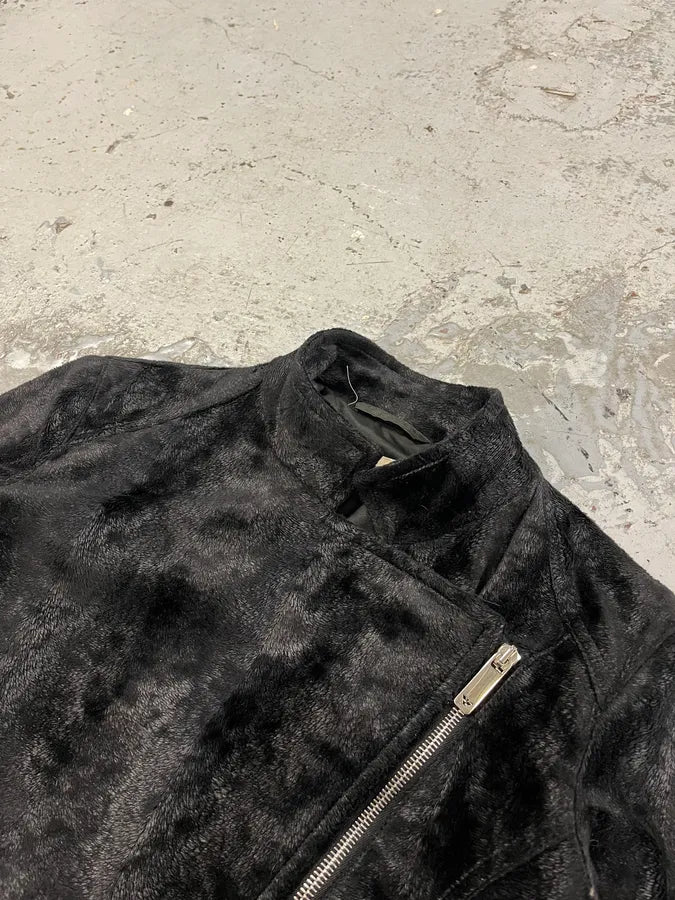 2000s Emporio Armani Black Asymmetrical Zip Pony Hair Jacket jYKLWPY 4