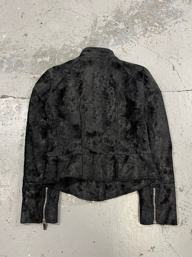 2000s Emporio Armani Black Asymmetrical Zip Pony Hair Jacket jYKLWPY 5