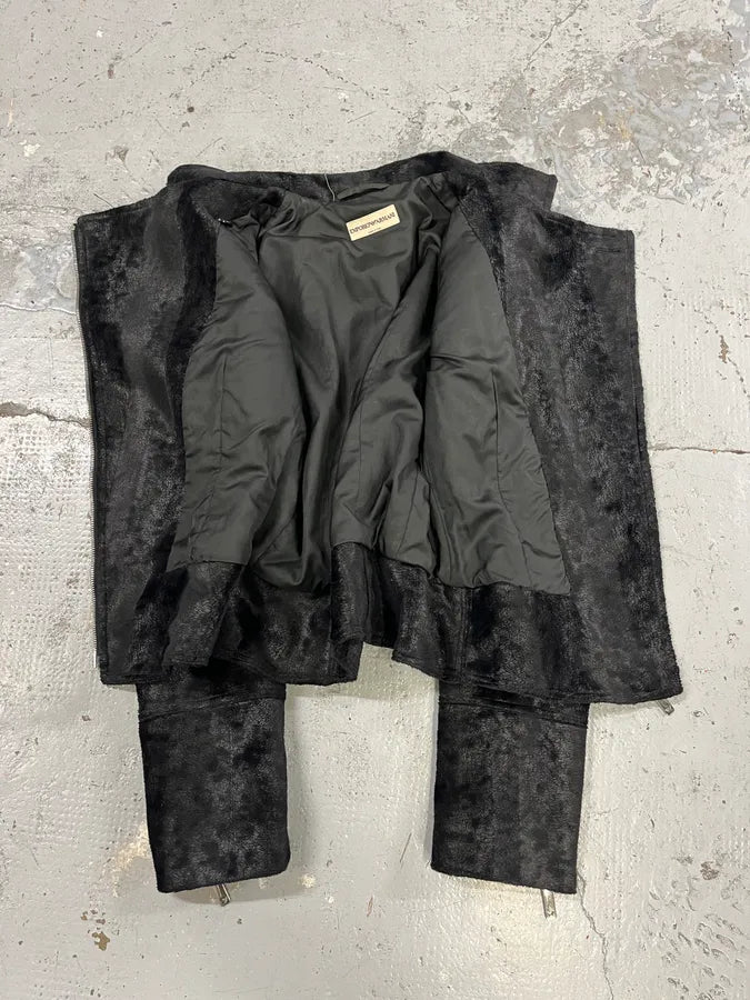 2000s Emporio Armani Black Asymmetrical Zip Pony Hair Jacket jYKLWPY 7