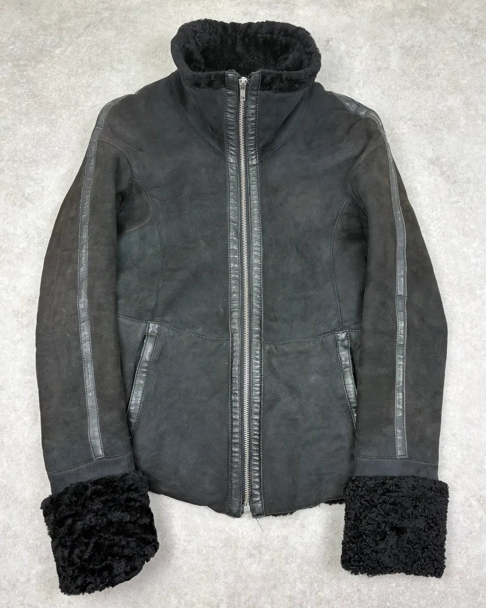 AW2004 Emporio Armani Black Avant Garde Suede Leather Jacket  iEGgadu 0