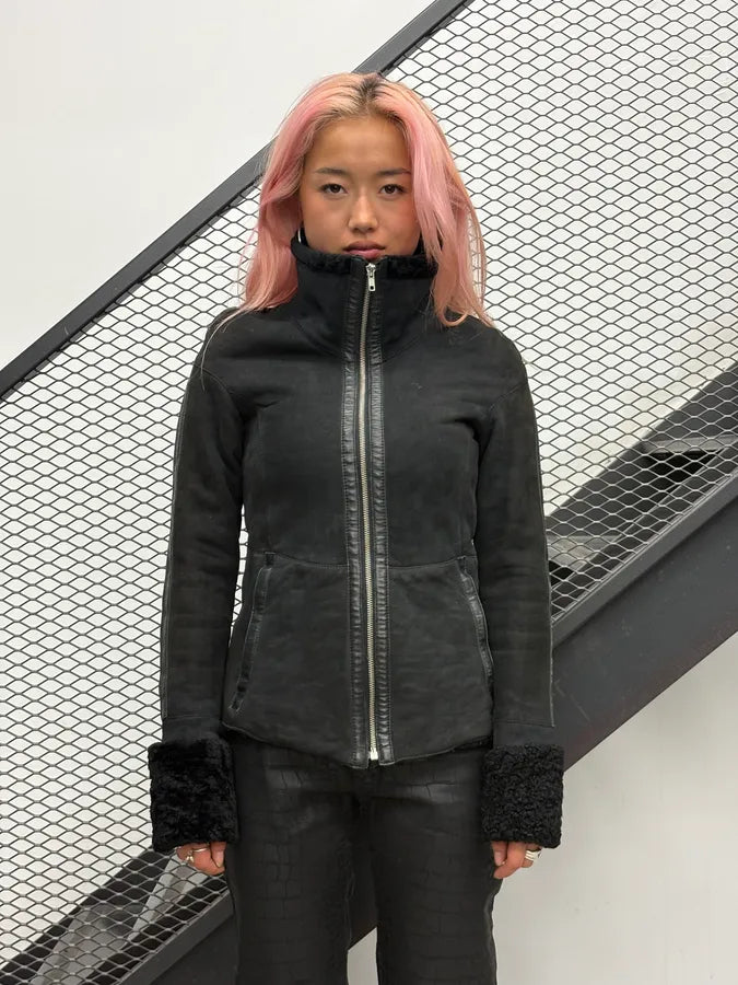AW2004 Emporio Armani Black Avant Garde Suede Leather Jacket  iEGgadu 1