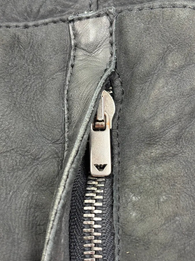AW2004 Emporio Armani Black Avant Garde Suede Leather Jacket  iEGgadu 10