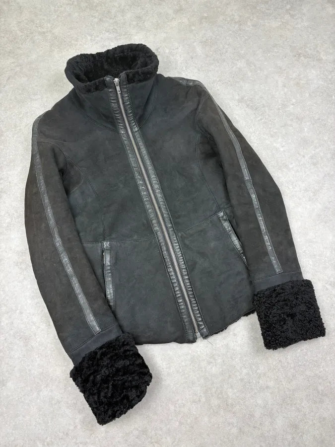 AW2004 Emporio Armani Black Avant Garde Suede Leather Jacket  iEGgadu 3