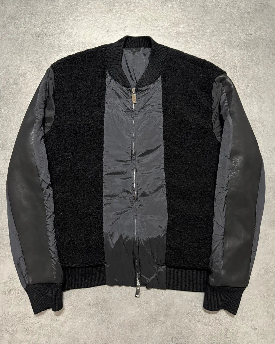 2000s Emporio Armani Black Bomber Hybride Leather Arms Jacket WpJFuBy 0