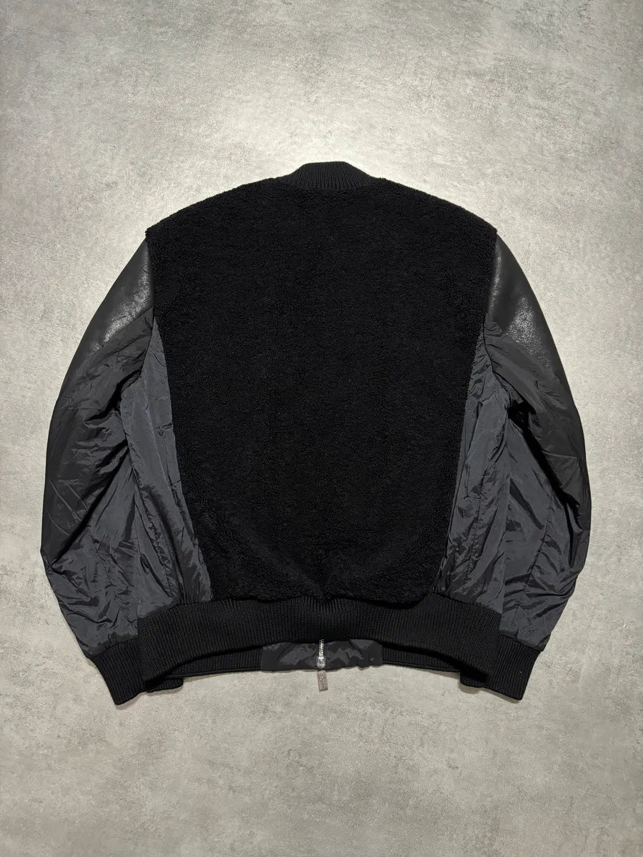 2000s Emporio Armani Black Bomber Hybride Leather Arms Jacket WpJFuBy 1