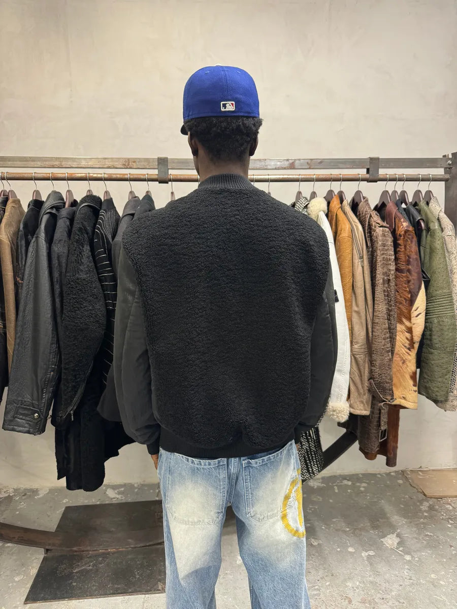 2000s Emporio Armani Black Bomber Hybride Leather Arms Jacket WpJFuBy 3