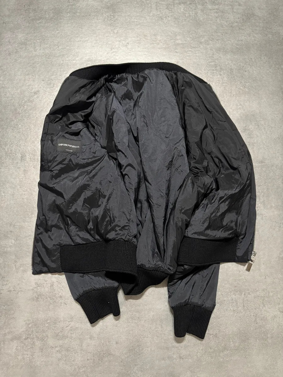 2000s Emporio Armani Black Bomber Hybride Leather Arms Jacket WpJFuBy 5
