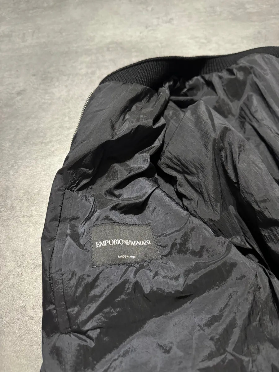 2000s Emporio Armani Black Bomber Hybride Leather Arms Jacket WpJFuBy 6