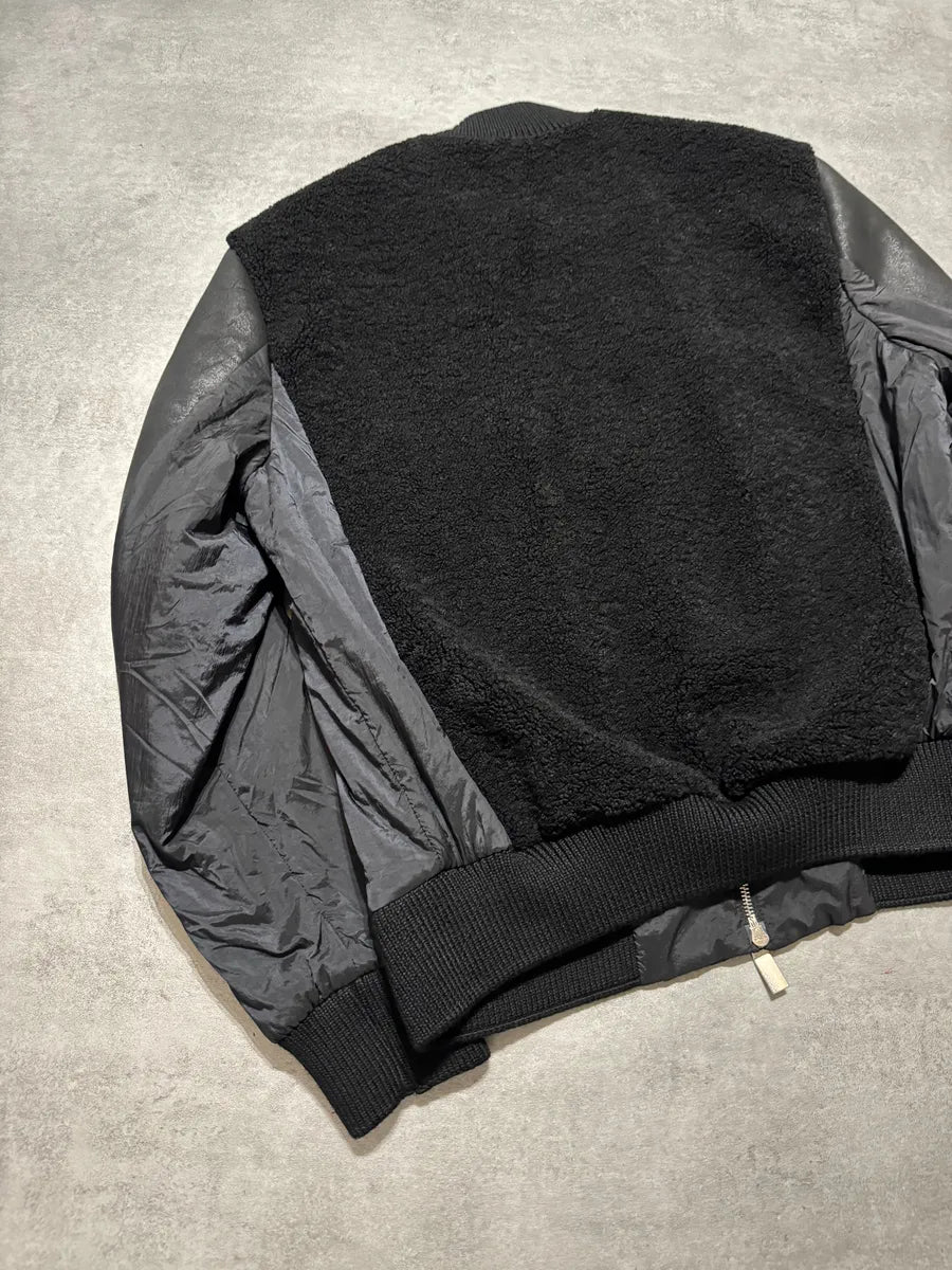 2000s Emporio Armani Black Bomber Hybride Leather Arms Jacket WpJFuBy 7