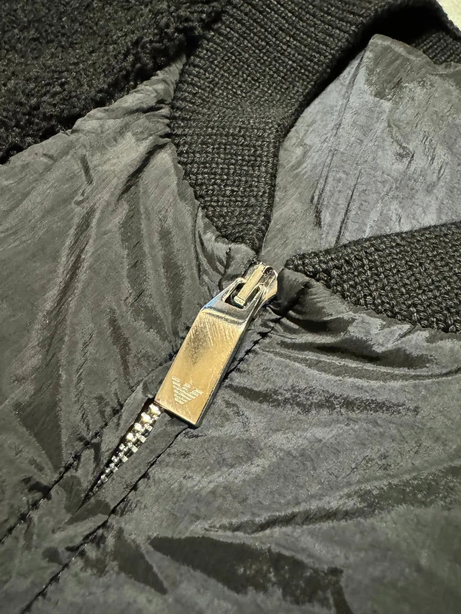 2000s Emporio Armani Black Bomber Hybride Leather Arms Jacket WpJFuBy 8