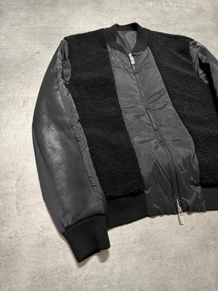 2000s Emporio Armani Black Bomber Hybride Leather Arms Jacket WpJFuBy 9