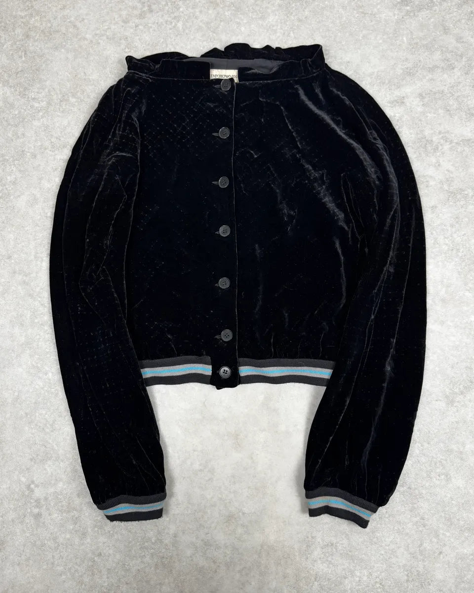 2000s Emporio Armani Black Buttoned Velvet Cardigan Jacket CSCjJJA 0