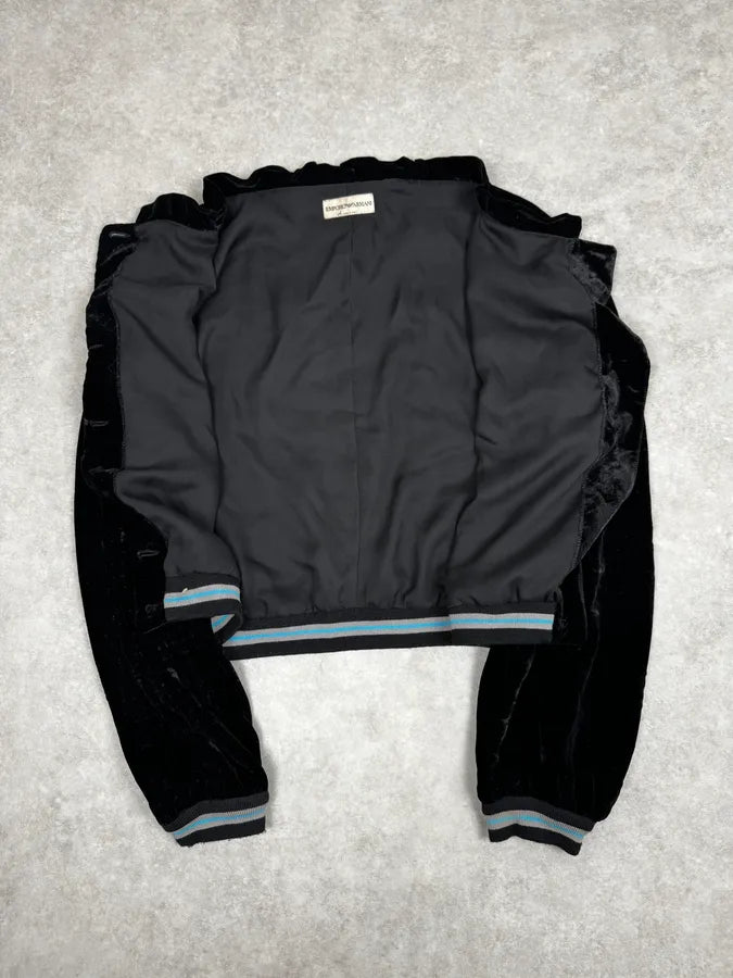 2000s Emporio Armani Black Buttoned Velvet Cardigan Jacket CSCjJJA 5