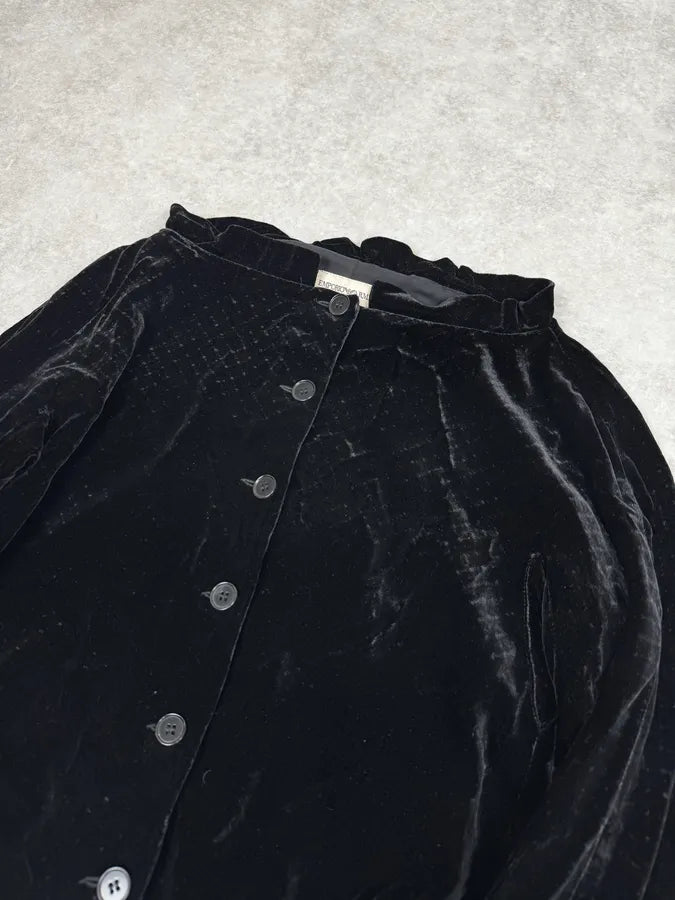 2000s Emporio Armani Black Buttoned Velvet Cardigan Jacket CSCjJJA 2